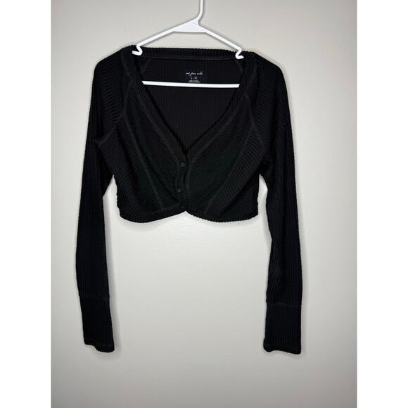 Out From Under Ribbed Cropped Cardigan Top Black Long Sleeve Size L/G - Picture 3 of 5